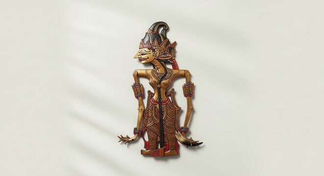 Traditional Indonesian Wayang Kulit Puppet on a White Background.