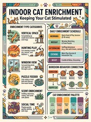 Naklejka premium Indoor cat enrichment infographic guide for feline stimulation