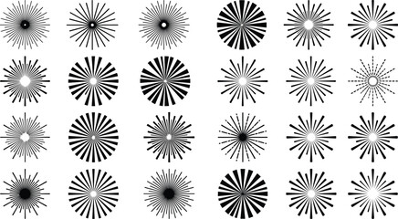 Obraz premium Vintage Sunburst and Starburst Icon Set with Circular Sunbeam Light Rays for Retro Branding Geometric Logo Badges Sparkle Highlights and Festive Celebration Backdrops