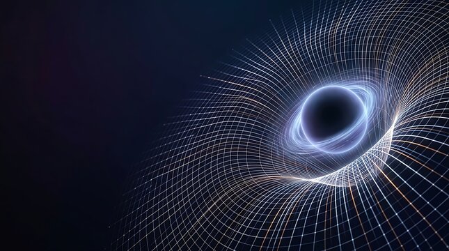 Abstract visualization of a black hole bending space time grid