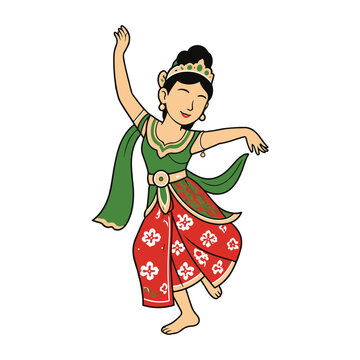 indonesian traditional woman dancer flat vector design