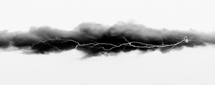 Lightning bolt strike in dark horizontal storm cloud