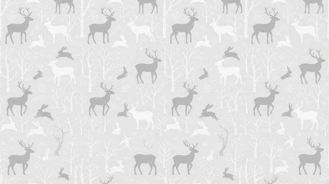Finland pattern with silhouetted reindeer and nordic forest elements reindeer scandinavian seamless silhouette wildlife