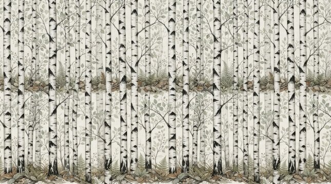 Finland pattern birch forest tree trunk texture background with scandinavian seamless background wallpaper monochrome