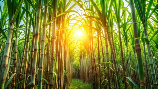 A sea of emeraldgreen sugarcane stalks sways gently in the warm sunlight their leaves rustling softly against one another
