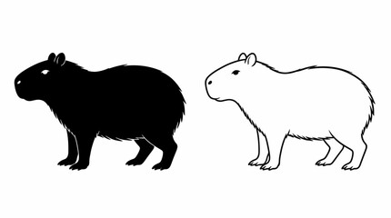Obraz premium Capybara silhouette and line art set, minimalist animal vector