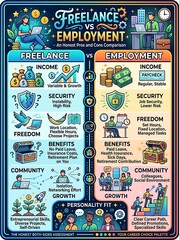 Naklejka premium Freelance vs employment career path infographic comparison