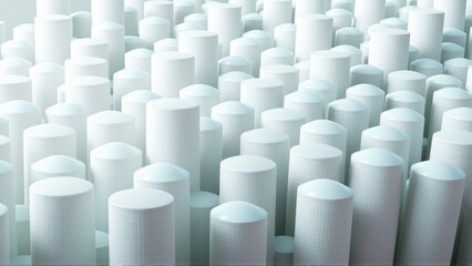 Obraz premium White cylinders create textured landscape. Minimalist design, soft lighting, abstract composition. Clean aesthetic, modern feel.