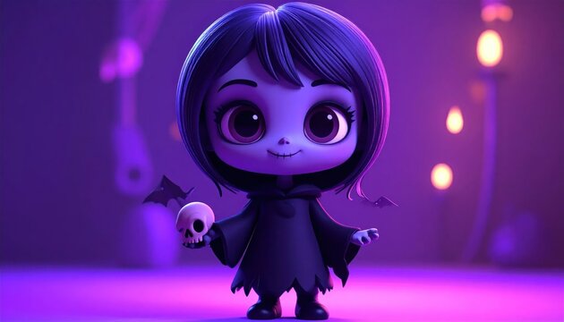 Little girl dressed as vampire character.