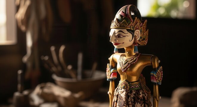 Traditional Javanese Wayang Golek Puppet in a Workshop.