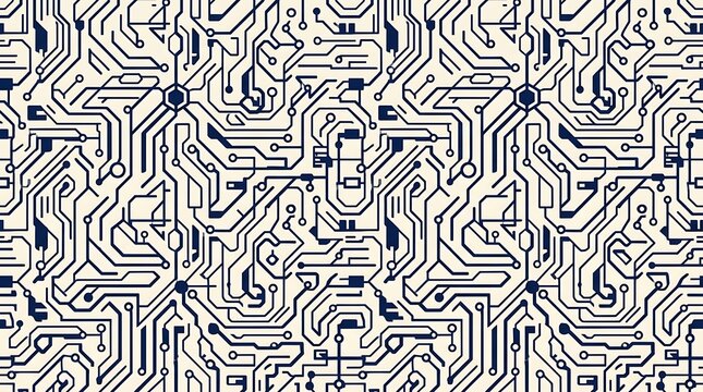 Seamless circuit board pattern with blue digital schematic lines