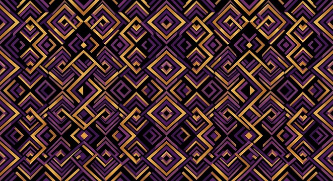 Elegant geometric pattern with gold and purple interlaced diamonds