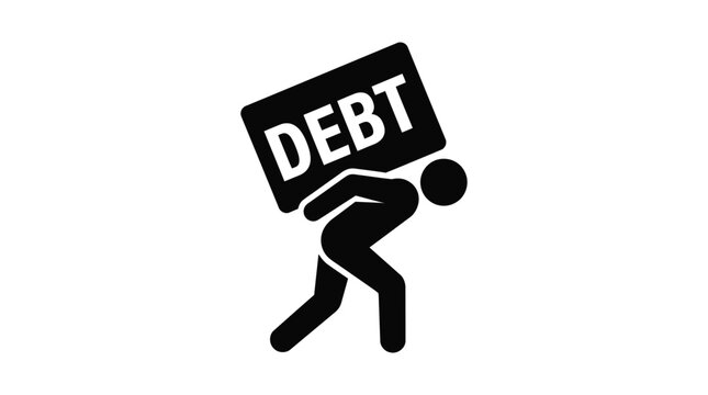 Person carrying debt sign black silhouette on white background