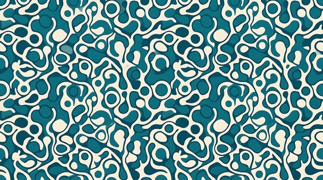 Abstract organic fluid pattern with teal and cream shapes