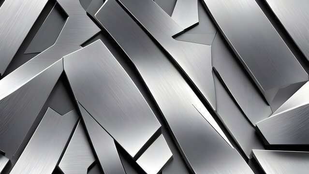 Abstract metallic background with geometric silver plates and brushed steel texture, modern industrial pattern and chrome material surface