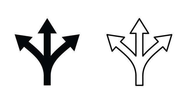 Three way direction icon black and white line art style