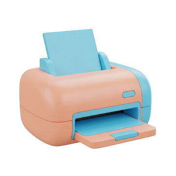 Cute pastel 3d printer icon with paper isolated on transparent background
