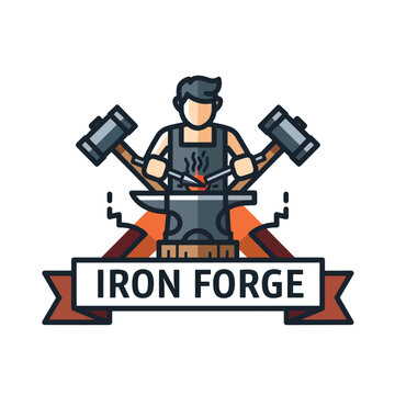 Professional Iron Forge Blacksmith Logo Emblem Illustration.
