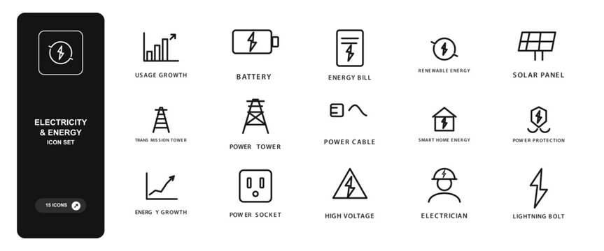 Electricity and energy icon set