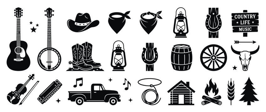 Country and Western Lifestyle Icons Set