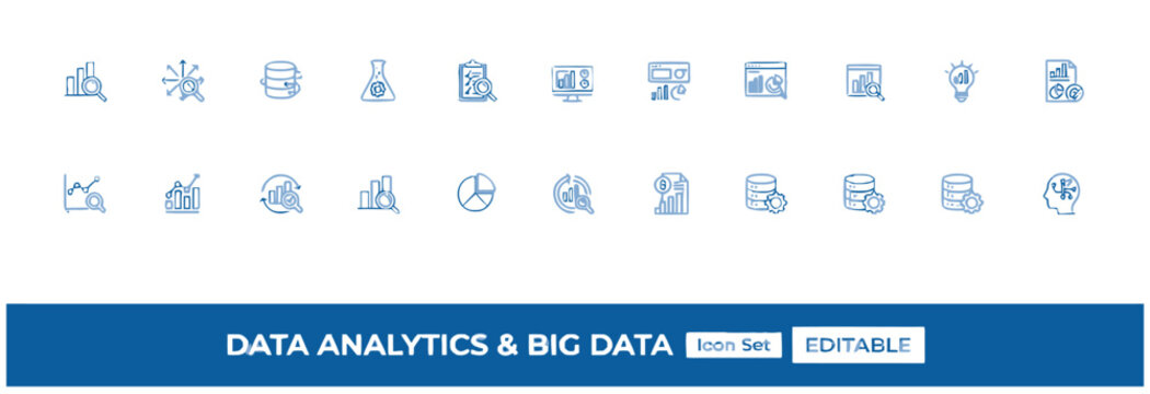 Versatile data analytics and big data vector icon collection for modern business applications