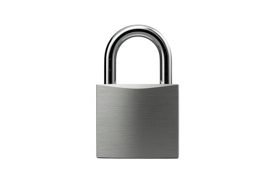 Stainless steel padlock illustrating security, data protection, privacy, and safety concepts with transparent background