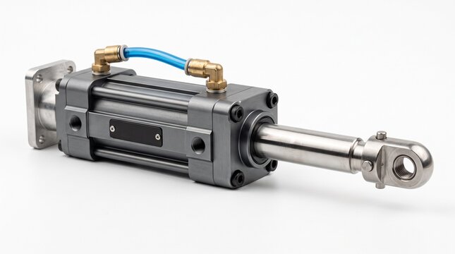 Stainless Steel Pneumatic Linear Actuator Cylinder Isolated on White