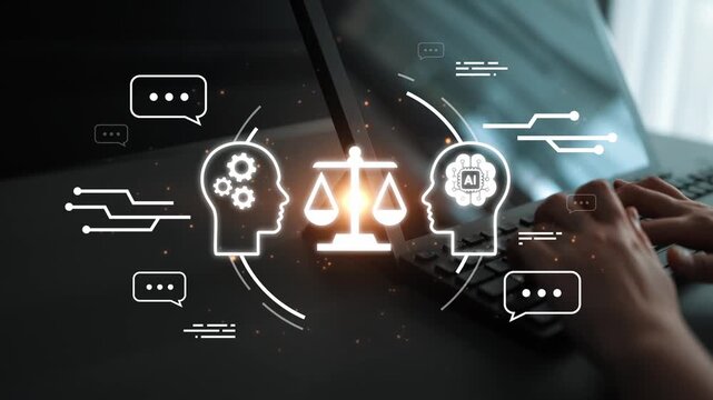Digital Concept of AI and Legal Intelligence with Gears and Scales for Justice in Modern Technology Consulting and Ethical Decision Making Gluon.