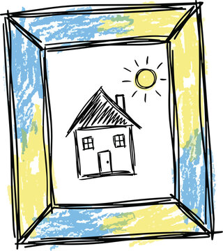 Child's drawing of a house, sweet home, my home, house drawing