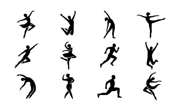 Expressive Abstract Human Silhouette Vector Pack with Bold Minimal Black Figures in Dynamic Motion