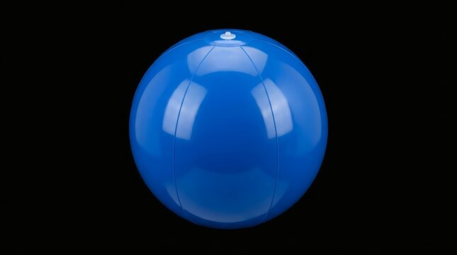 Single Blue Rubber Beach Ball Centered Isolated Smooth Glossy Simple Unmarked Design

