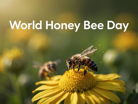 Happy World Honey Bee Day Bee on White Flower Nature Photography