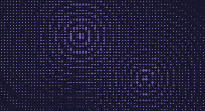 Dark purple halftone radial ripple texture. violet dotted overlapping circles, abstract sonic waves, retro dots. for futuristic music festival posters, minimal event flyers. dotted vector.