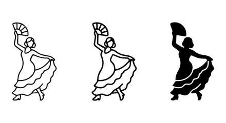 Fototapeta premium Flamenco Dancer Icons, Spanish Woman Silhouette, Traditional Dance Vector Art