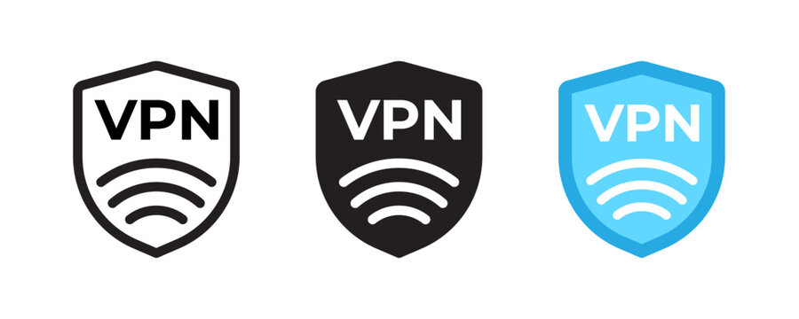 VPN shield icon set provides secure network protection with virtual private server technology across multiple devices