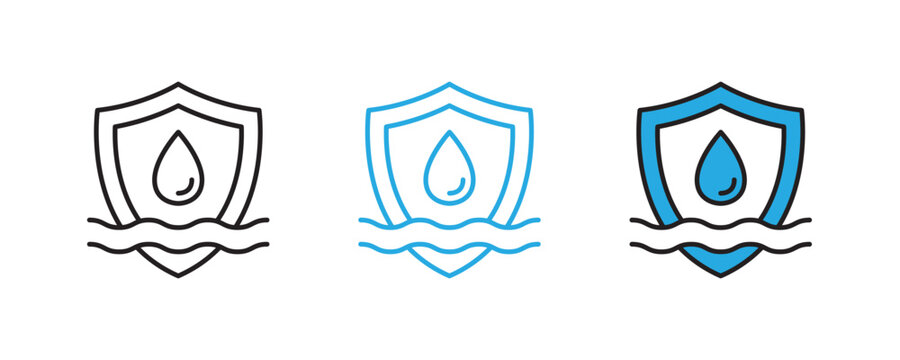 Waterproof icon set visually representing protection from liquids These icons effectively convey water resistance and security