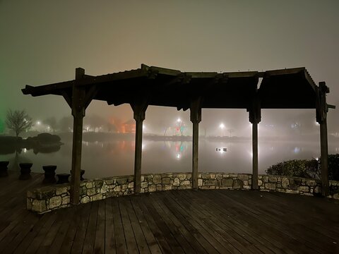 Beautiful foggy night at nature park in Istanbul, Turkey.