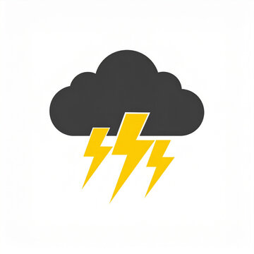 the image depicts a stylized illustration of inclement weather against a white background. a dark colored cloud with rounded edges hovers above three jagged bolts