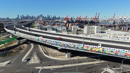 Fototapeta premium West Gate Tunnel bridge with traffic near Melbourne port