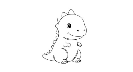 Fototapeta premium Cute cartoon baby dinosaur outline, simple, adorable, friendly, white background, illustration
