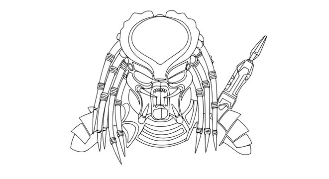 Alien Hunter Mask and Spear Vector Art