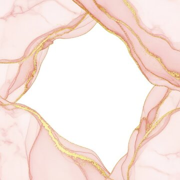 A sophisticated abstract background featuring soft blush pink marble textures intertwined with delicate shimmering gold veins and accents, surface, wave, luxury