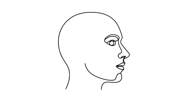 Minimalist line art drawing of a human face profile, simple outline, black and white