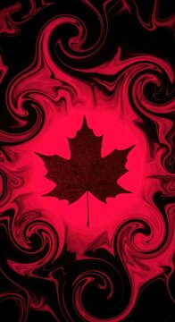 An artistic composition of deep crimson and obsidian black swirls featuring a sharp maple leaf silhouette with high contrast textures, artistic, charcoal, foliage
