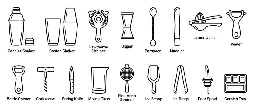Bar Tools Collection Line Art Illustration