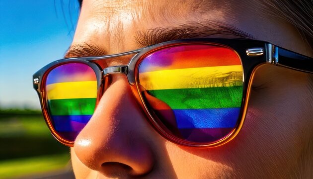 LGBTQ Pride Rainbow Sunglasses Closeup Portrait.
