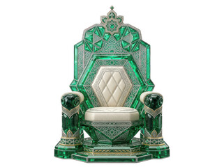 Obraz premium Ornate emerald and silver throne with quilted white upholstery luxurious furniture monarchy