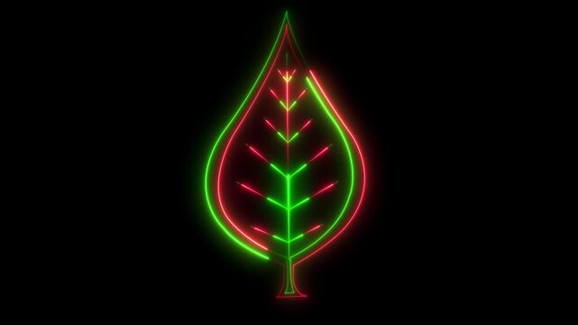 Neon Water Drop Leaf Icon Animation &ndash; Clean Water and Eco Energy Concept with Alpha Channel