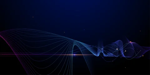 Abstract Neon Wave Lines with Glowing Particles on Dark Technology Background © nongkran_ch
