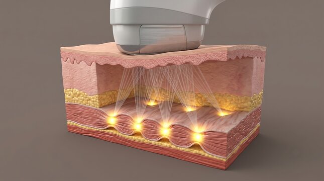 3D Cross Section Diagram of HIFU Energy Rays Targeting Dermis Layer